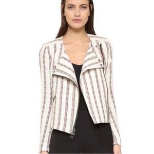 Veronica Beard Women's MARA Striped Tweed Moto Jacket Size 10